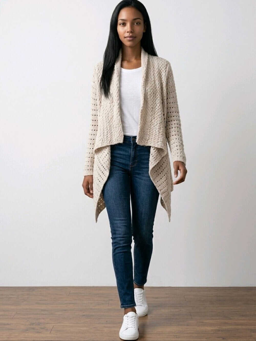 Knox Rose Cream Open-Front Knit Maxi Sweater Sz XL